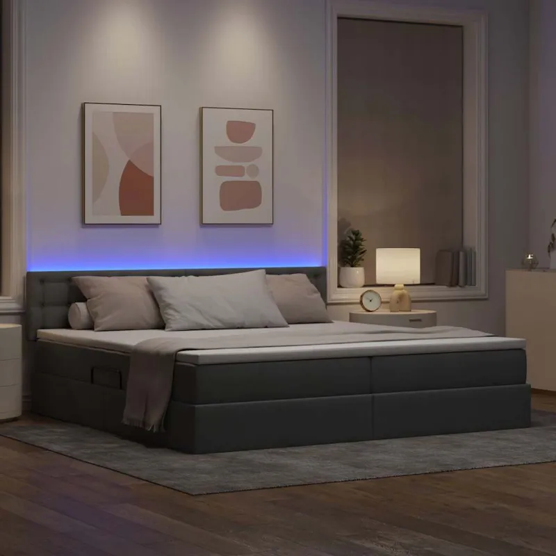 LED saugojimo lova su čiužiniu Šviesiai pilka 200 x 200 cm