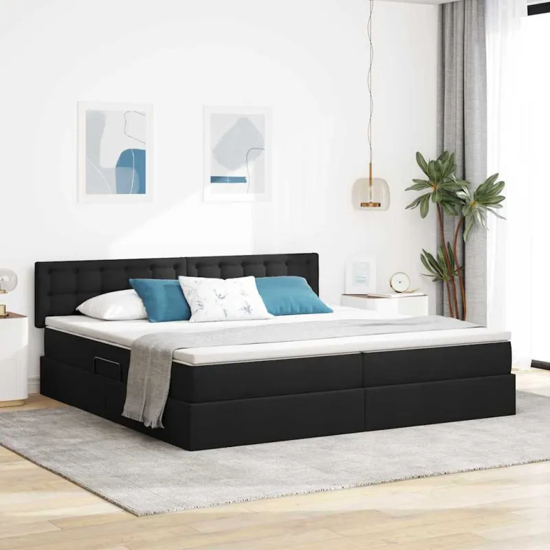 LED saugojimo lova su čiužiniu Juoda 200 x 200 cm Audinys