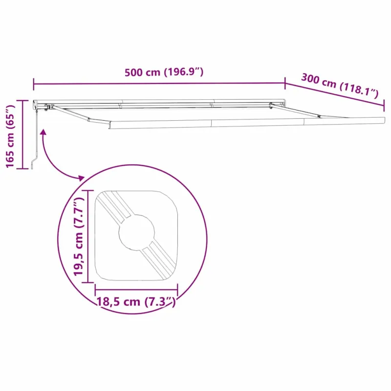 Ištraukiama markizė Balta 500 × 300 cm Audinys ir metalas