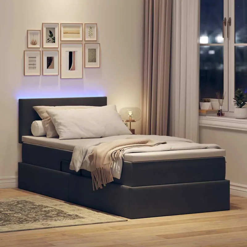 LED saugojimo lova su čiužiniu Tamsiai pilka 90 x 190 cm