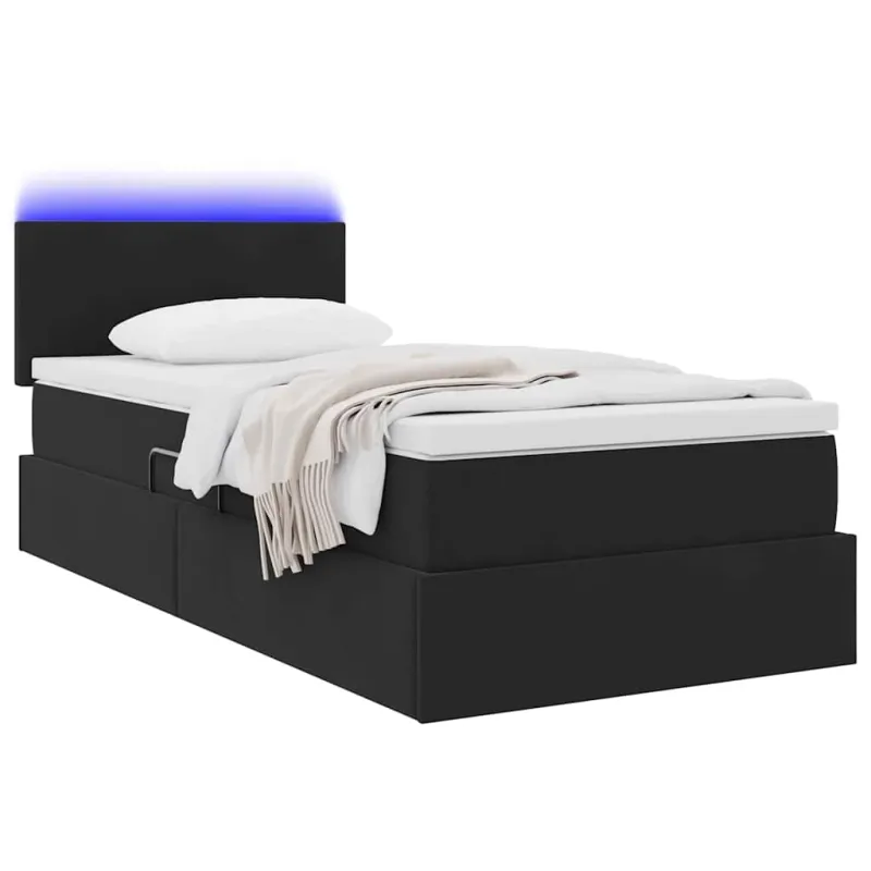 LED saugojimo lova su čiužiniu Juoda 90 x 190 cm Aksomas