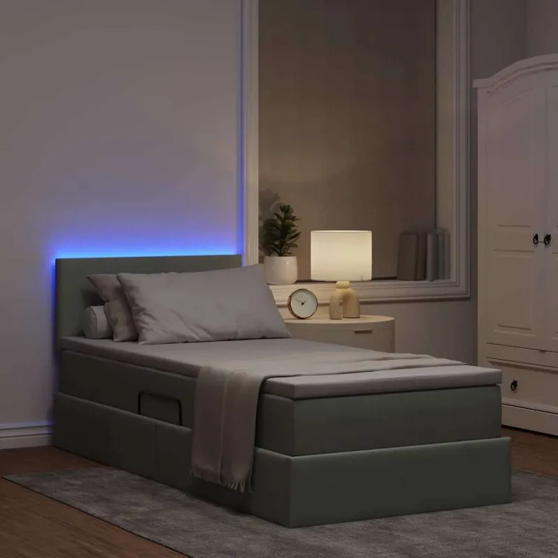 LED saugojimo lova su čiužiniu Šviesiai pilka 90 x 200 cm