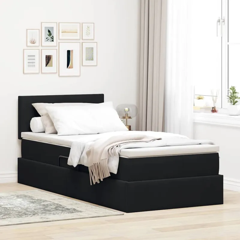 LED saugojimo lova su čiužiniu Juoda 90 x 200 cm Aksomas