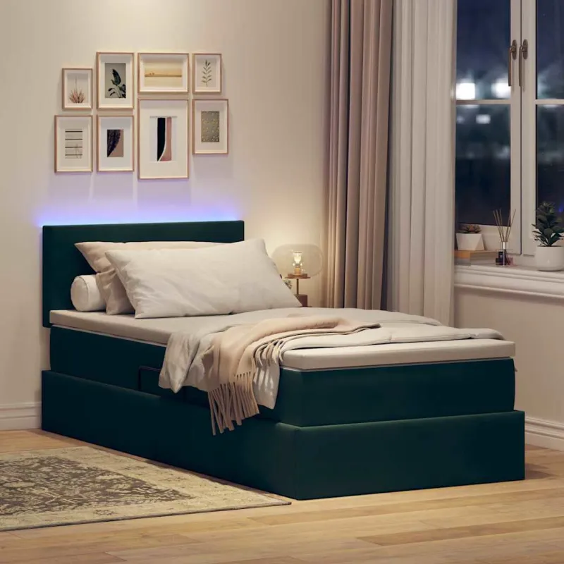 LED saugojimo lova su čiužiniu Tamsiai žalia 90 x 200 cm