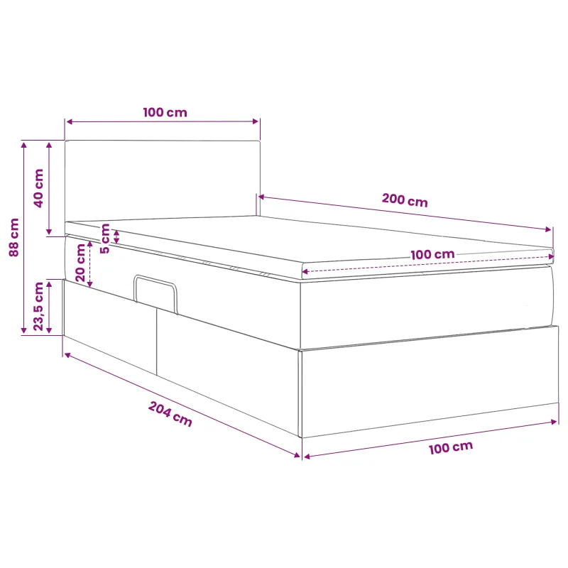 LED saugojimo lova su čiužiniu Šviesiai pilka 100 x 200 cm