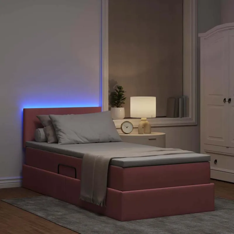 LED saugojimo lova su čiužiniu Rožinė 100 x 200 cm Aksomas
