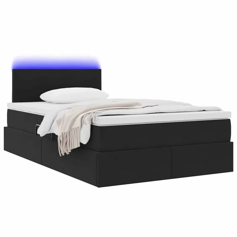 LED saugojimo lova su čiužiniu Juoda 120 x 200 cm Aksomas