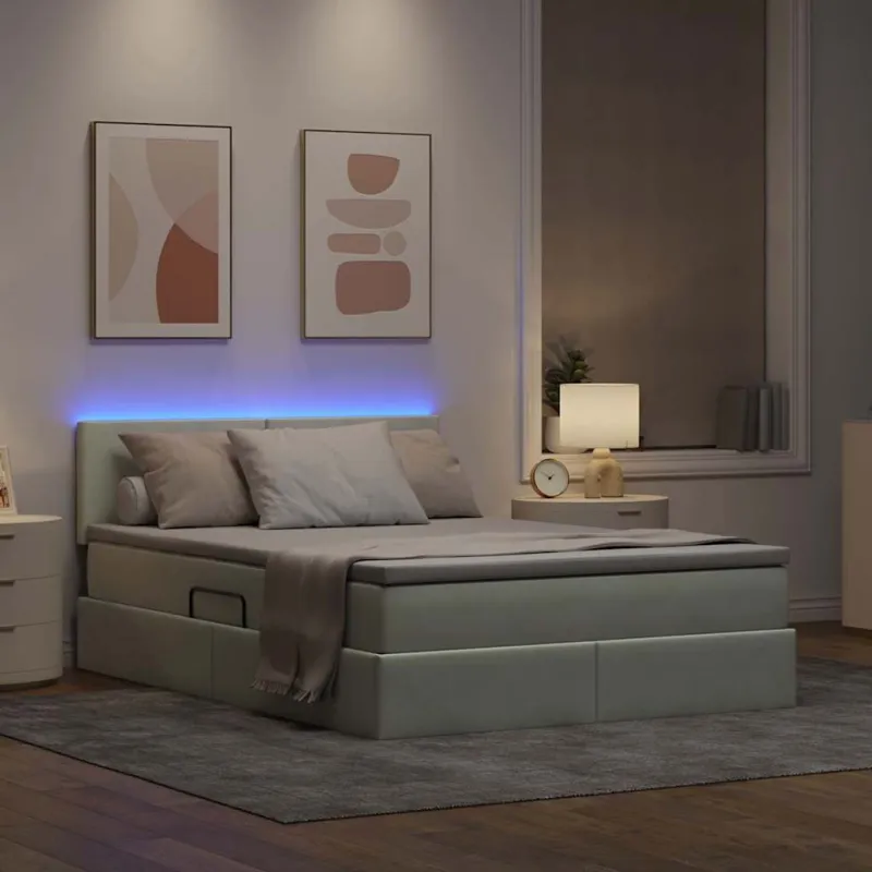 LED saugojimo lova su čiužiniu Šviesiai pilka 140 x 190 cm