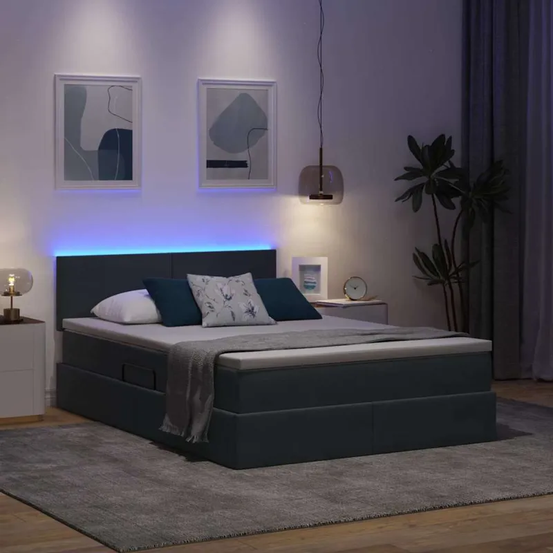 LED saugojimo lova su čiužiniu Tamsiai pilka 140 x 190 cm