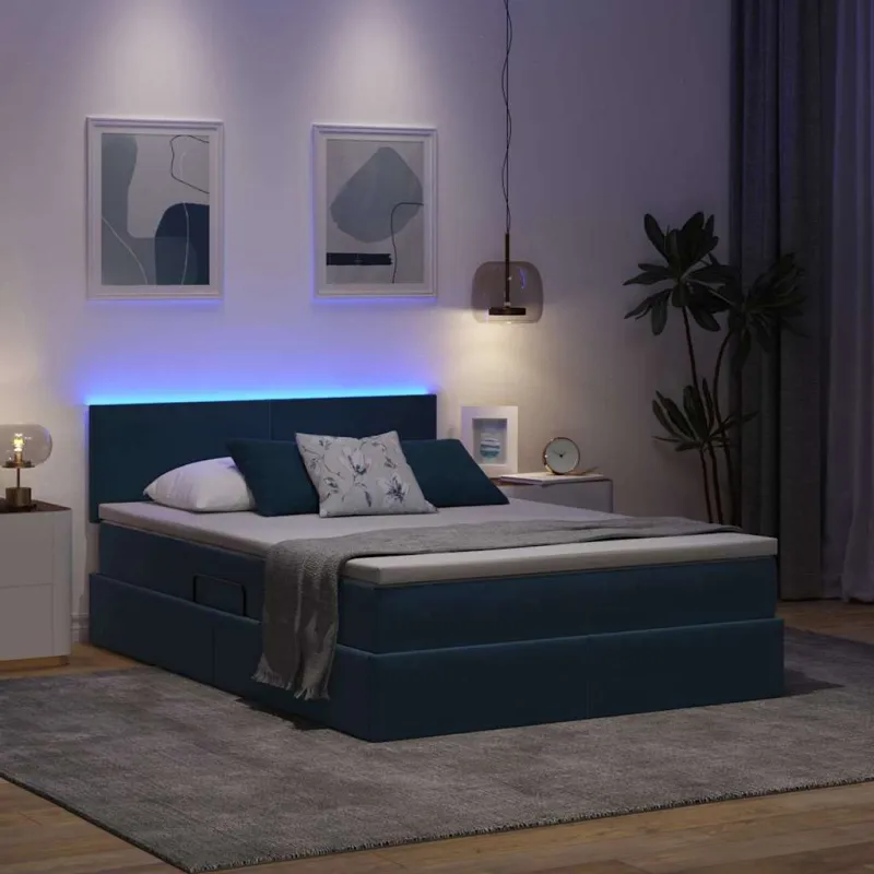LED saugojimo lova su čiužiniu Tamsiai mėlyna 140 x 200 cm