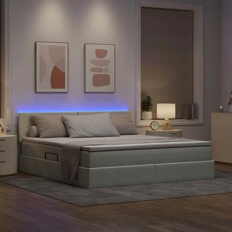 LED saugojimo lova su čiužiniu Šviesiai pilka 160 x 200 cm