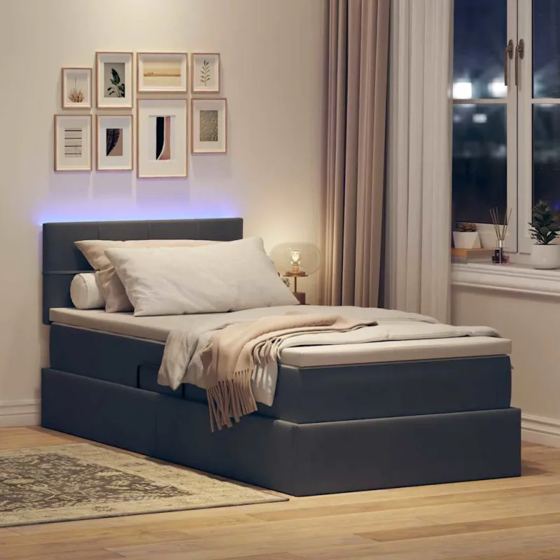 LED saugojimo lova su čiužiniu Tamsiai pilka 90 x 200 cm