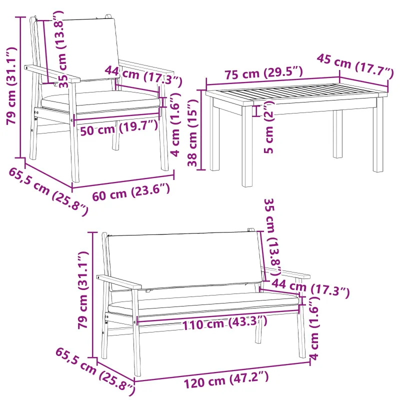 Sodo Sofų Rinkinys 5 pcs Ruda Kietos akacijos mediena