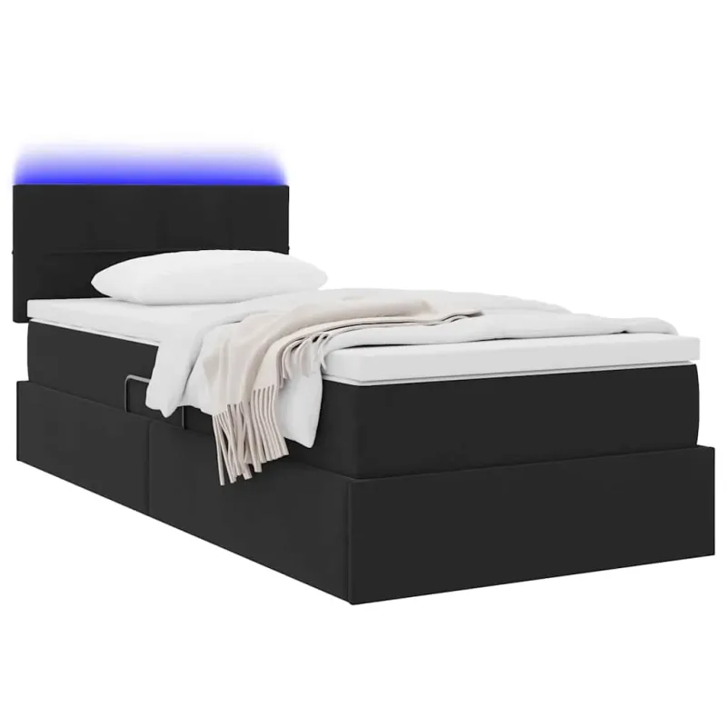 LED saugojimo lova su čiužiniu Juoda 90 x 200 cm Aksomas