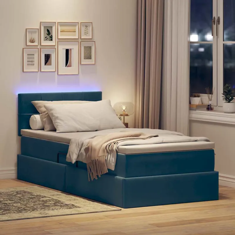 LED saugojimo lova su čiužiniu Tamsiai mėlyna 90 x 200 cm