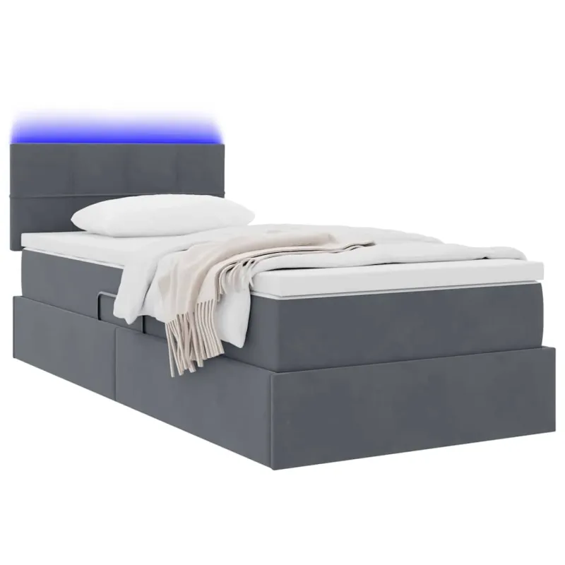 LED saugojimo lova su čiužiniu Tamsiai pilka 100 x 200 cm