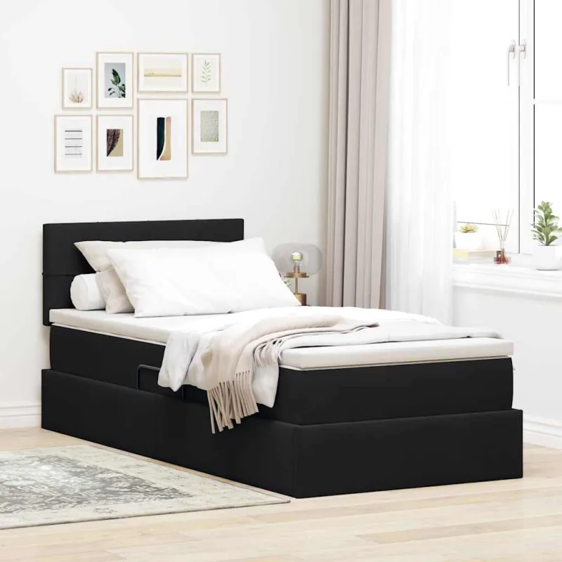 LED saugojimo lova su čiužiniu Juoda 100 x 200 cm Aksomas