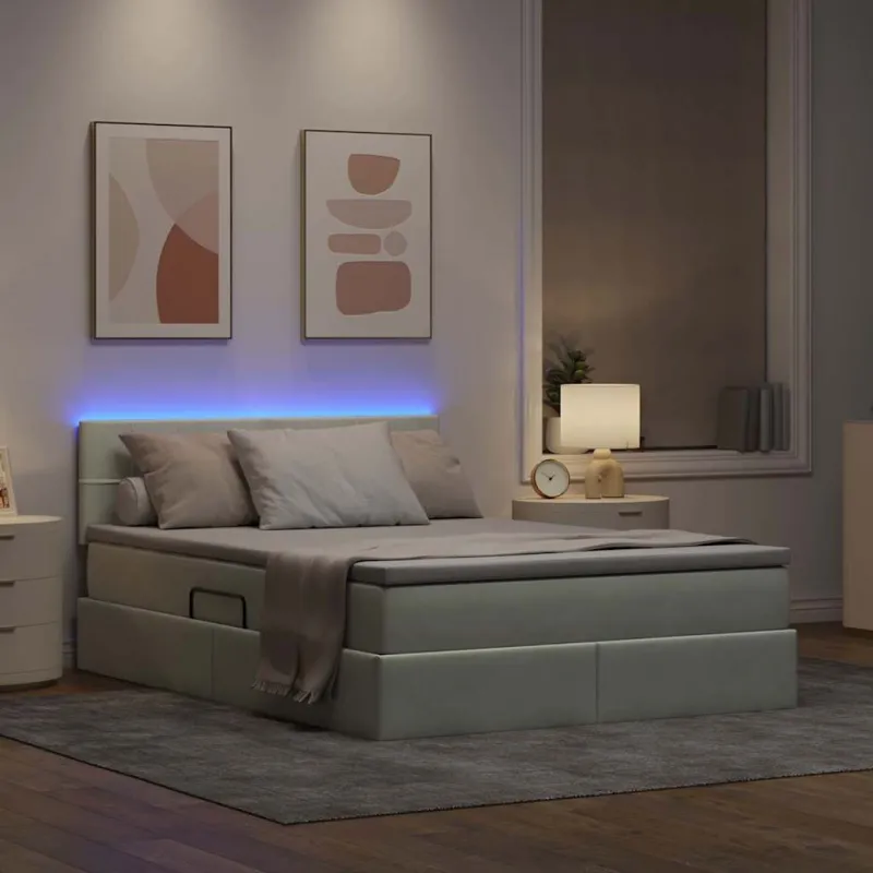 LED saugojimo lova su čiužiniu Šviesiai pilka 140 x 190 cm