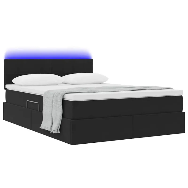 LED saugojimo lova su čiužiniu Juoda 140 x 190 cm Aksomas