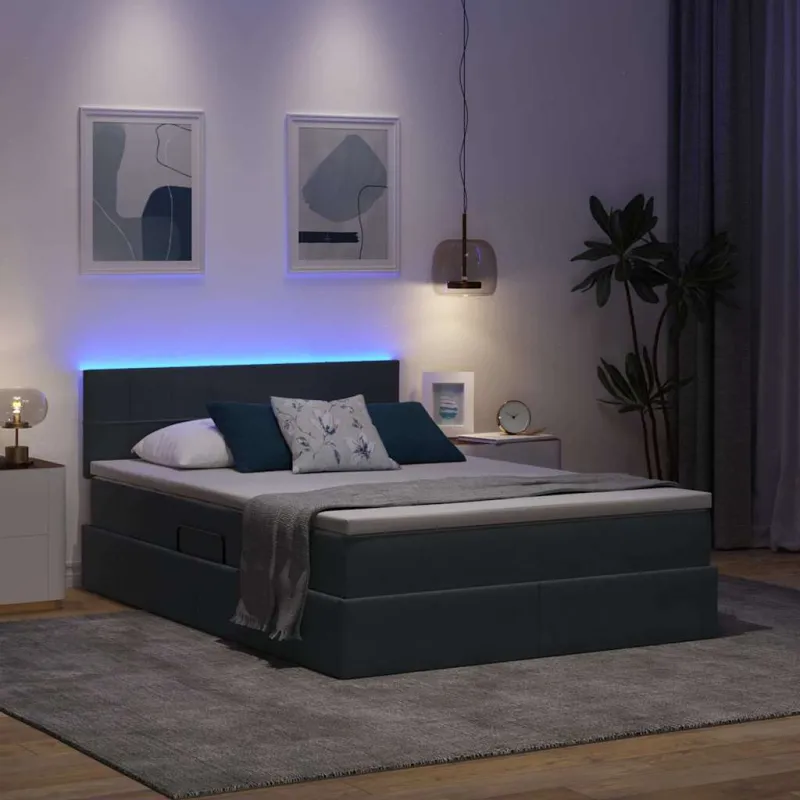 LED saugojimo lova su čiužiniu Tamsiai pilka 140 x 200 cm