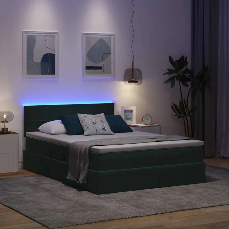 LED saugojimo lova su čiužiniu Tamsiai žalia 140 x 200 cm