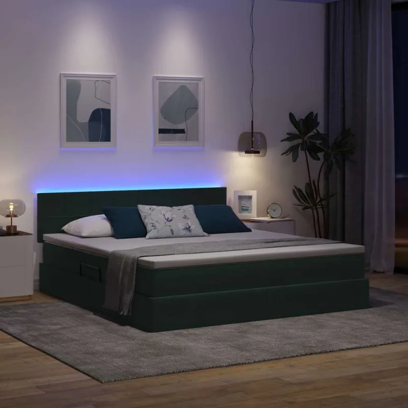 LED saugojimo lova su čiužiniu Tamsiai žalia 180 x 200 cm