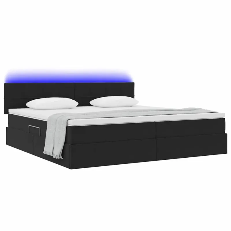 LED saugojimo lova su čiužiniu Juoda 200 x 200 cm Aksomas