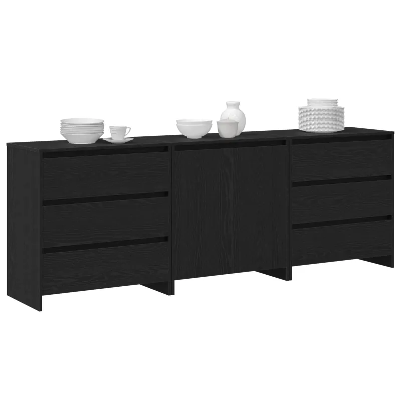 Kabalas su stalčių 3 pcs Juoda 70 x 41 x 75 cm Apdirbta mediena