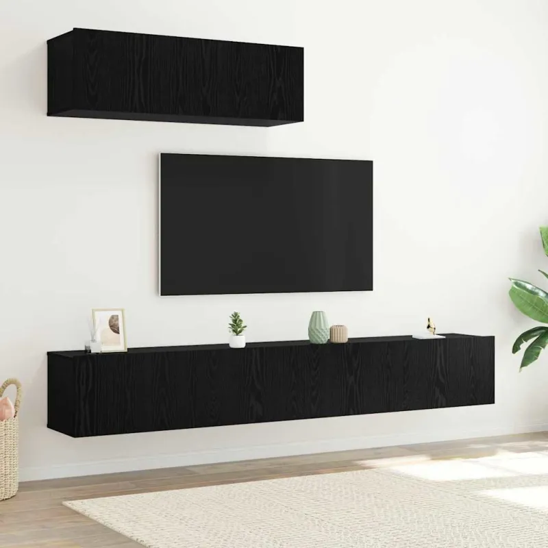 TV spintelių komplektas 3 pcs Juodas ąžuolas Apdirbta mediena