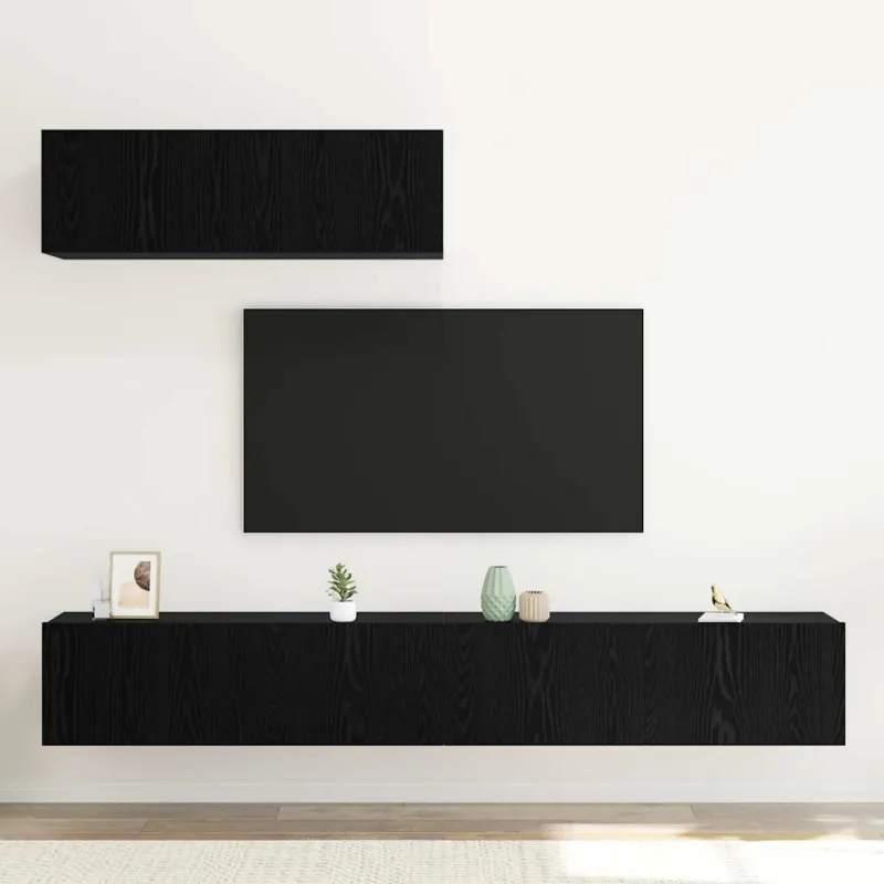 TV spintelių komplektas 3 pcs Juodas ąžuolas Apdirbta mediena