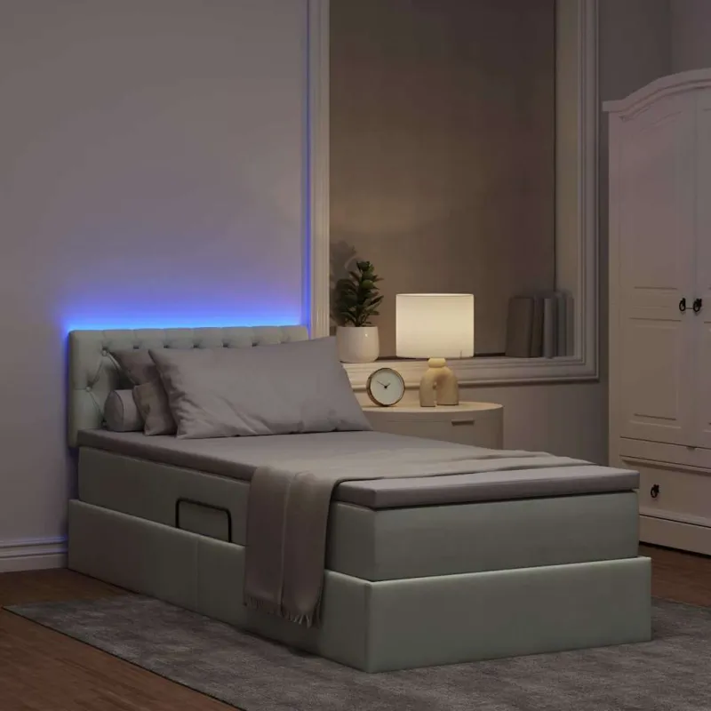LED saugojimo lova su čiužiniu Šviesiai pilka 90 x 190 cm