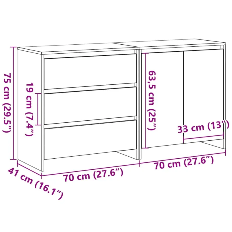 Kabalas su stalčių 2 pcs Juoda 70 x 41 x 75 cm Apdirbta mediena