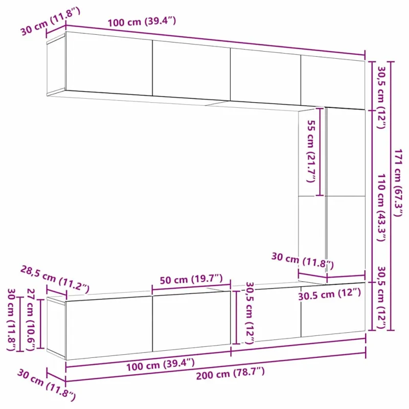TV spintelių komplektas 5 pcs Juodas ąžuolas Apdirbta mediena