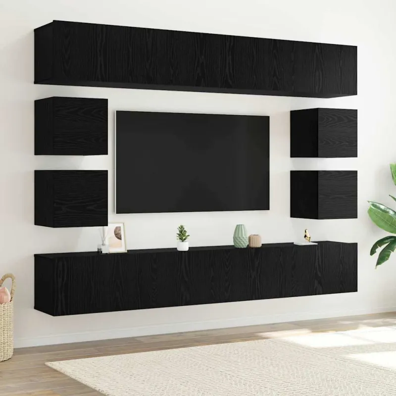 TV spintelių komplektas 8 pcs Juodas ąžuolas Apdirbta mediena