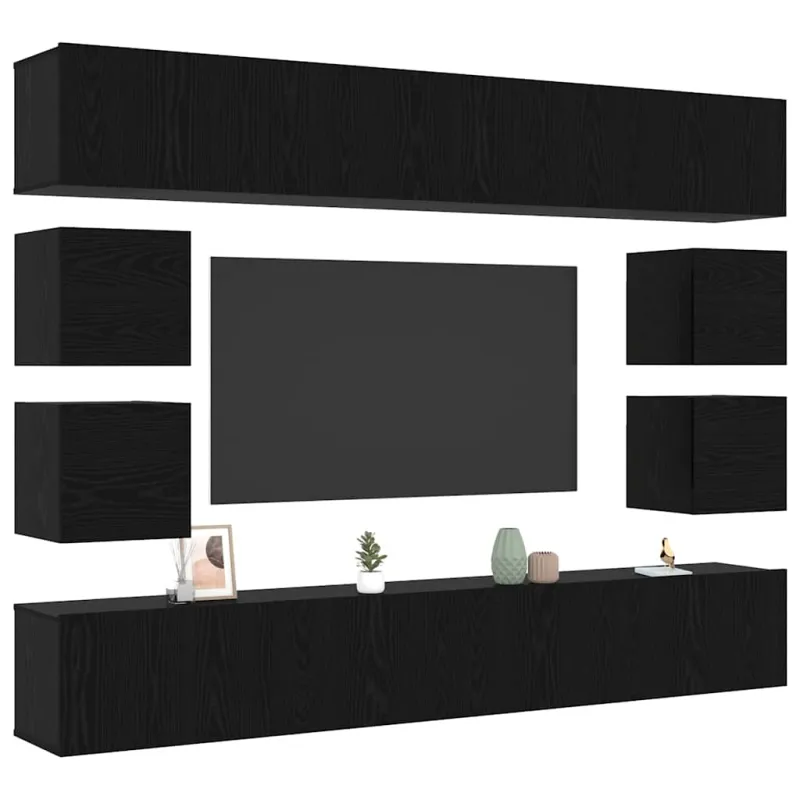 TV spintelių komplektas 8 pcs Juodas ąžuolas Apdirbta mediena