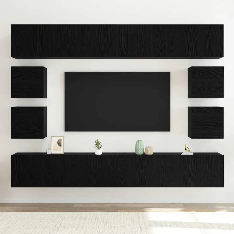 TV spintelių komplektas 8 pcs Juodas ąžuolas Apdirbta mediena