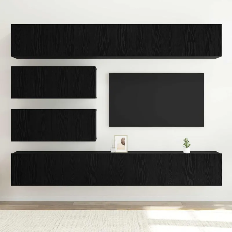 TV spintelių komplektas 6 pcs Juodas ąžuolas Apdirbta mediena