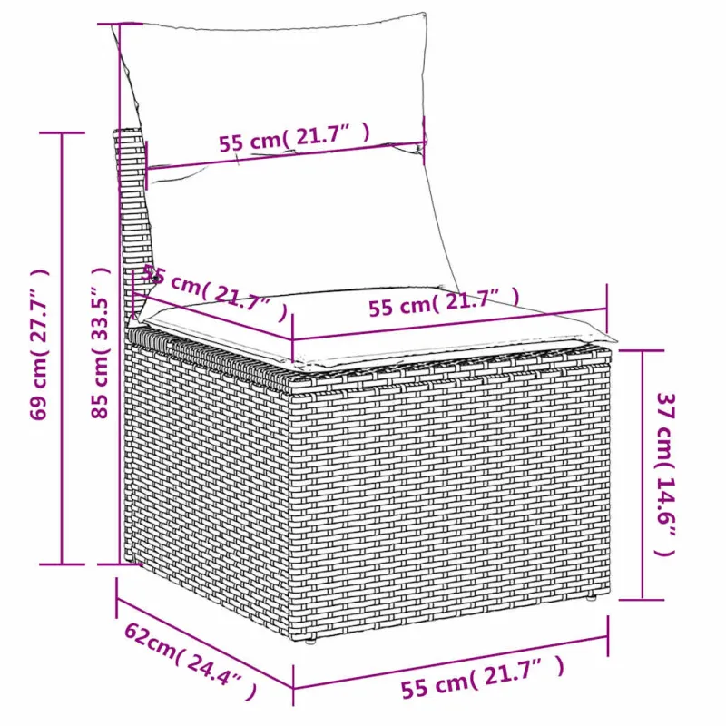 Sofoksen 7-os osainen setti, mukaan lukien tyynyt, musta, polyrattana