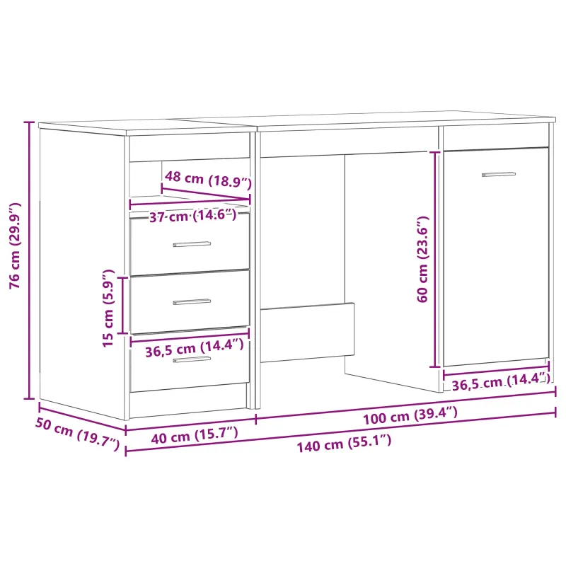 Stalas 2 pcs Juodas ąžuolas 140 x 50 x 76 cm Apdirbta mediena