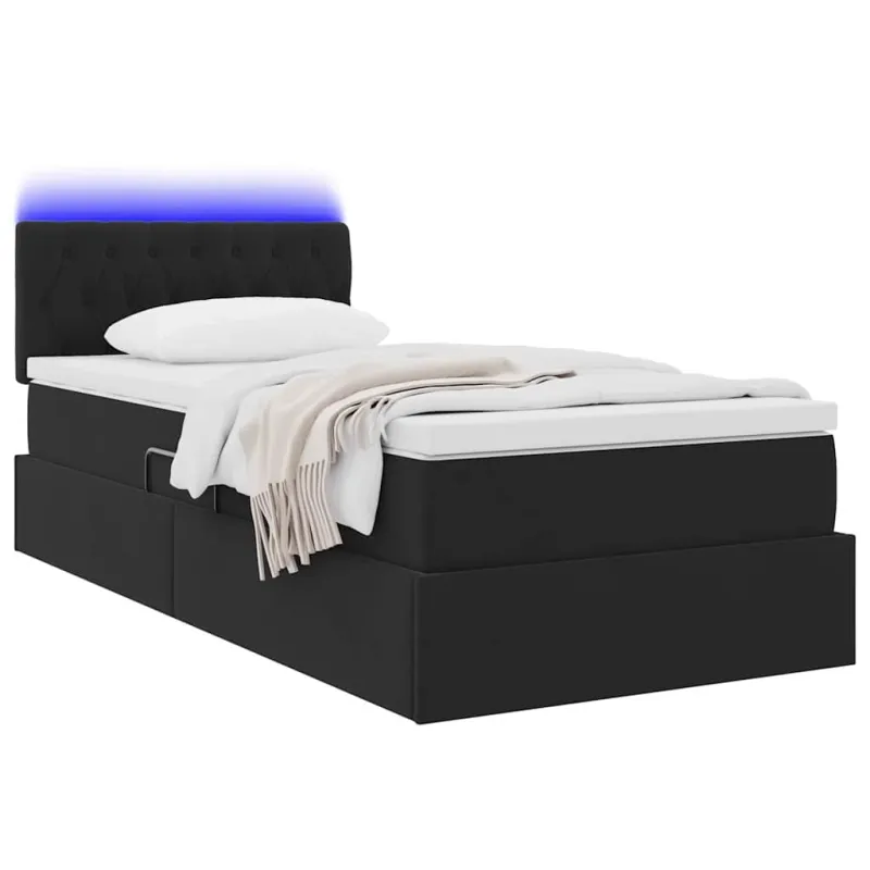LED saugojimo lova su čiužiniu Juoda 90 x 200 cm Aksomas