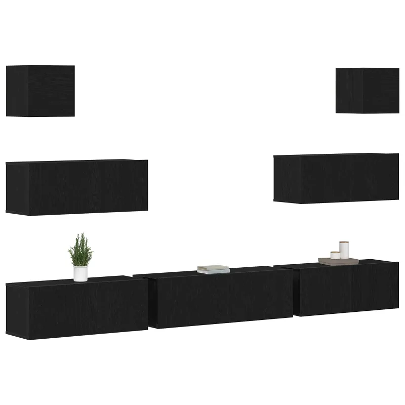 TV spintelių komplektas 7 pcs Juodas ąžuolas 100 x 30 x 30 cm