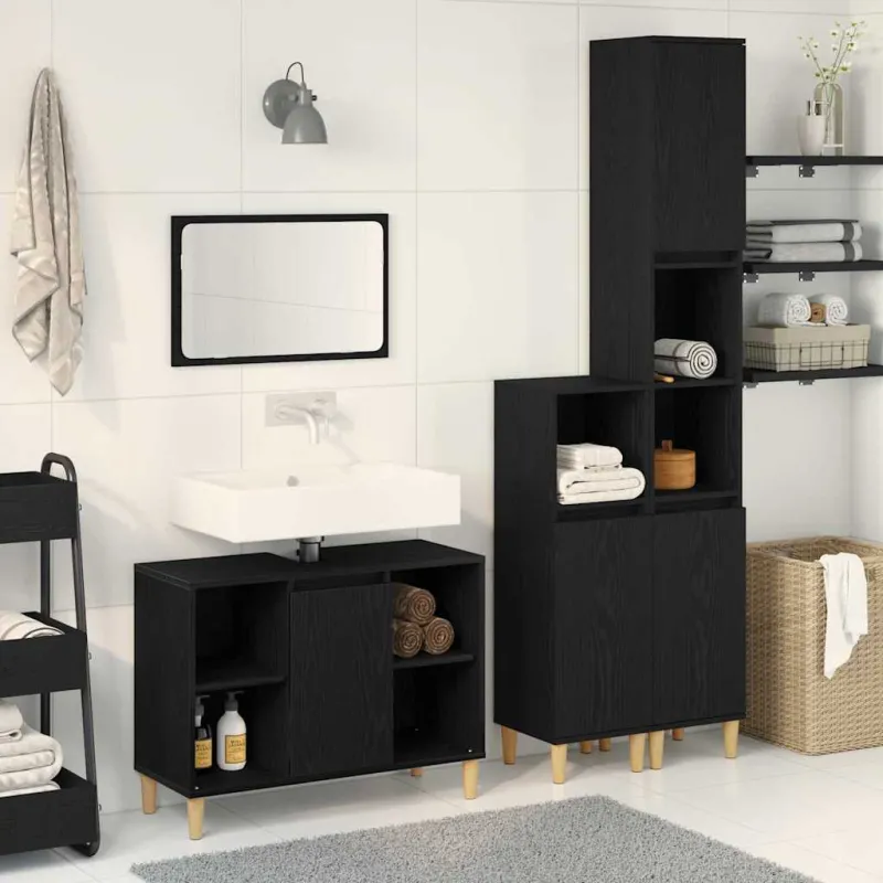 Vonios baldų rinkinys su saugykla 3 pcs Juoda Apdirbta mediena
