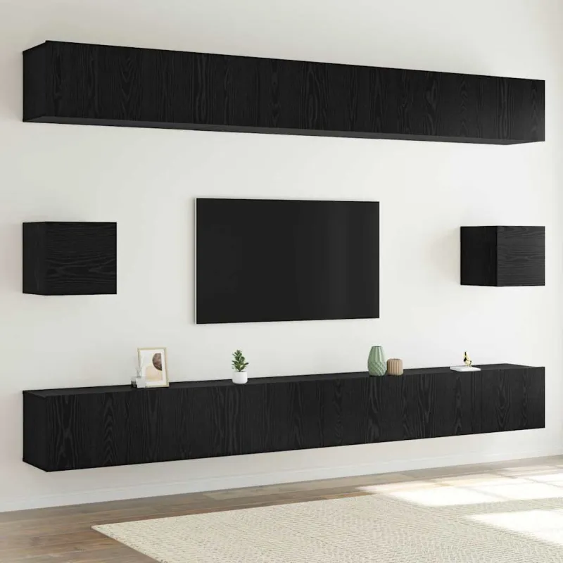 TV spintelių komplektas 8 pcs Juodas ąžuolas Apdirbta mediena