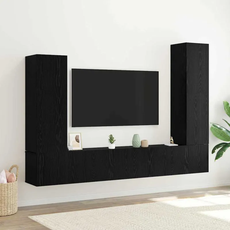 TV spintelių komplektas 4 pcs Juodas ąžuolas Apdirbta mediena