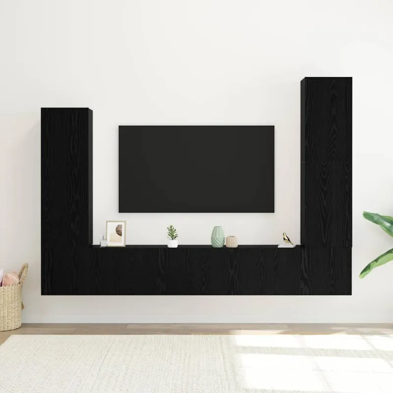 TV spintelių komplektas 4 pcs Juodas ąžuolas Apdirbta mediena