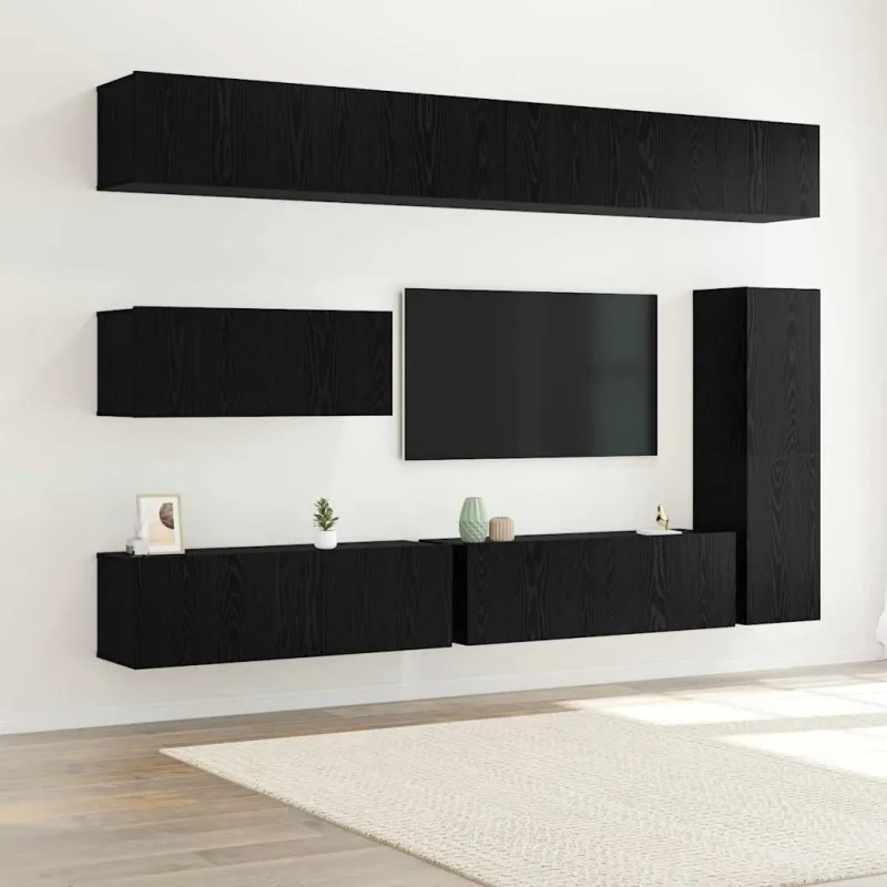 TV spintelių komplektas 7 pcs Juodas ąžuolas Apdirbta mediena