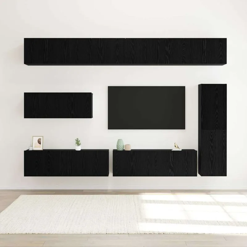 TV spintelių komplektas 7 pcs Juodas ąžuolas Apdirbta mediena