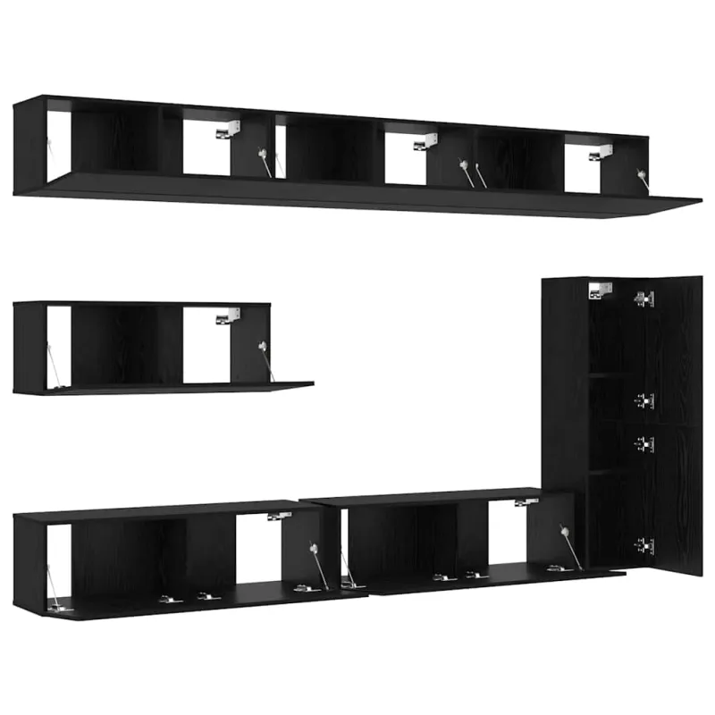 TV spintelių komplektas 7 pcs Juodas ąžuolas Apdirbta mediena