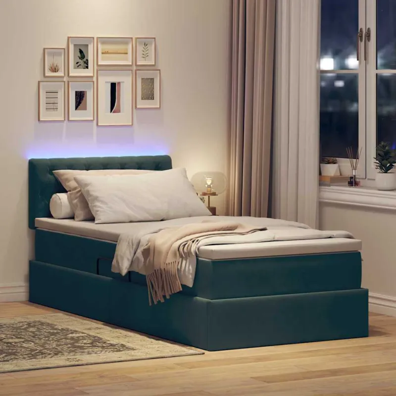 LED saugojimo lova su čiužiniu Tamsiai žalia 100 x 200 cm