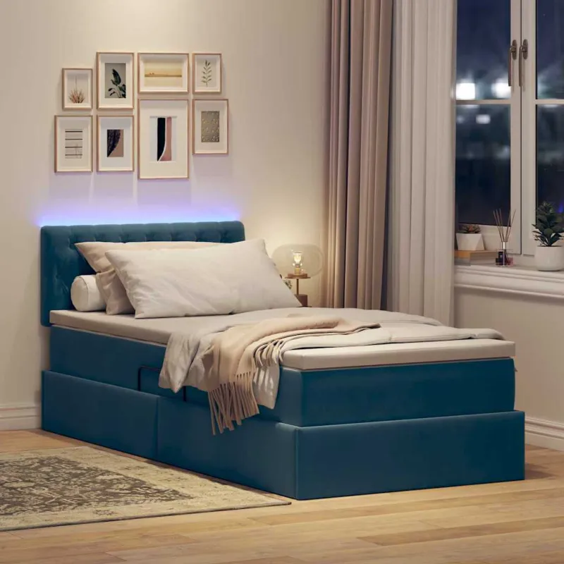 LED saugojimo lova su čiužiniu Tamsiai mėlyna 100 x 200 cm
